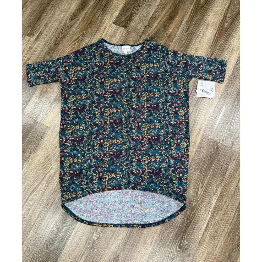 LuLaRoe Irma Tunic Top XXS Teal Floral High Low Elbow Sleeve New NWT Cottagecore